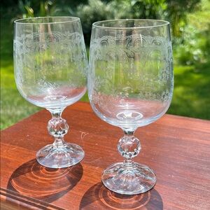 VTG Bohemian Czech Crystal Red Wine Glass Goblets Etched Queen’s Lace